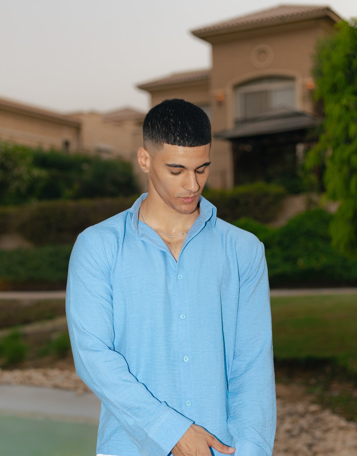 Sky Blue Linen Shirt - Men
