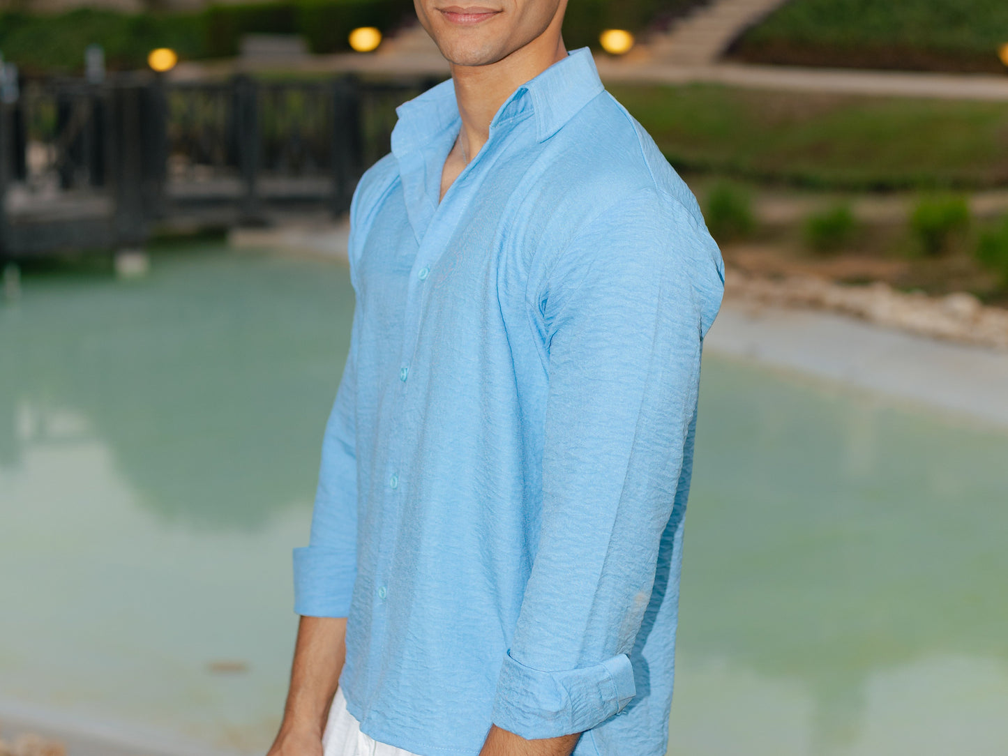Sky Blue Linen Shirt - Men
